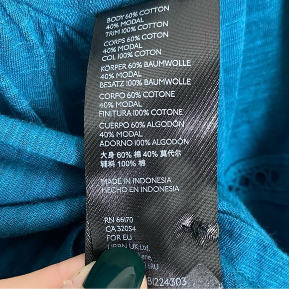 Anthropologie | Kaye Pintucked Babydoll Bell Sleeve Top Blouse Teal Size Medium - Picture 5 of 14